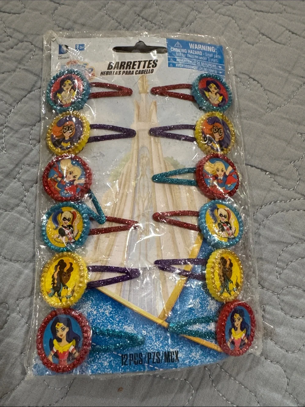 Girls Superhero Hair Clips - Multi Color Glitter Barrettes (12 Pack)